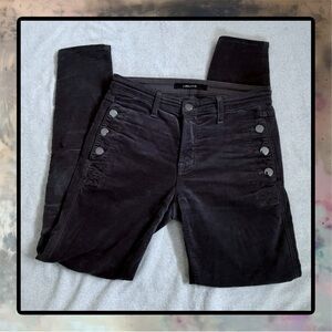 J BRAND ZION DARK BLUE GRAY MID-RISE VELVET SKINNY JEANS HEMMED!
